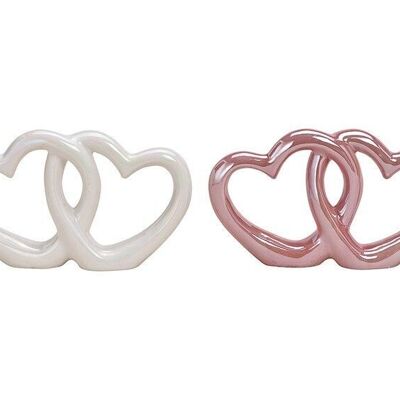 Glossy double heart made of ceramic white 2-fold, (W / H / D) 21x12x4cm