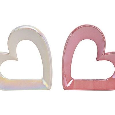 Cuore lucido in ceramica bianco, rosa 2 volte, (L/A/P) 23x22x5cm