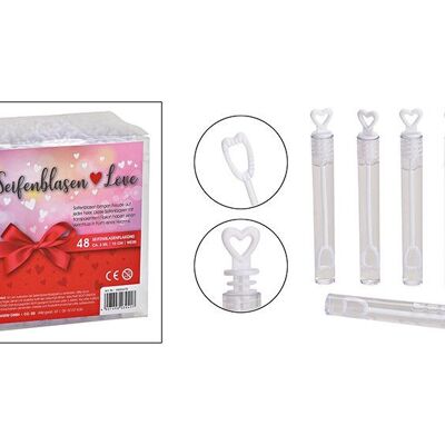 Set di 48 bolle di sapone, cuore per matrimonio, plastica, 4,5 ml, (L / A / P) 1x10x1cm Ø1cm