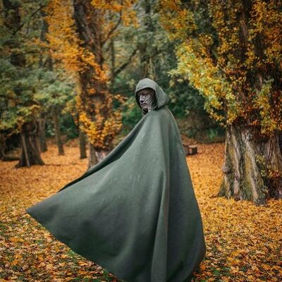 Green cloak vegan wool druid long cape