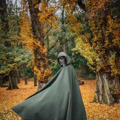 Green cloak vegan wool druid long cape