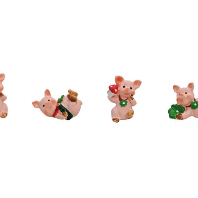 Mini cochons porte-bonheur en poly, assortis 4 fois (L / H / P) 2,5x1,5x2 cm