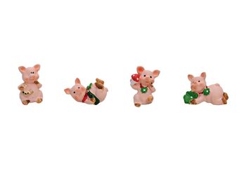 Mini cochons porte-bonheur en poly, assortis 4 fois (L / H / P) 2,5x1,5x2 cm