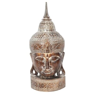 Grande ornamento di testa di Buddha in legno rustico
