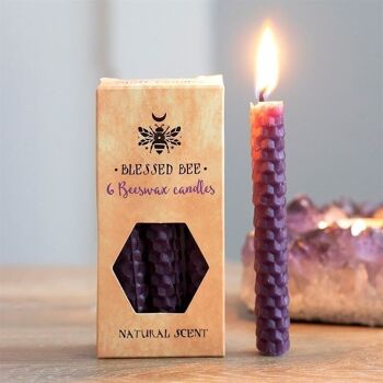 Ensemble de 6 bougies magiques en cire d'abeille violette 5