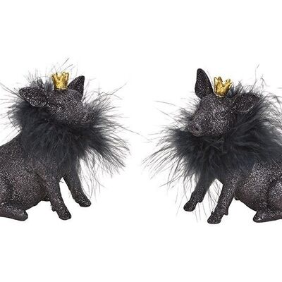 Pig with glitter made of poly black 2-fold, (W / H / D) 6x12x13cm