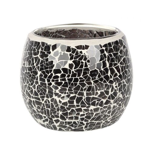 Large Gunmetal Grey Crackle Candle Holder