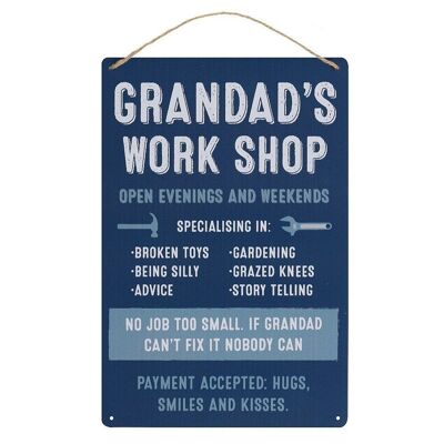 Enseigne en métal Grandad's Work Shop