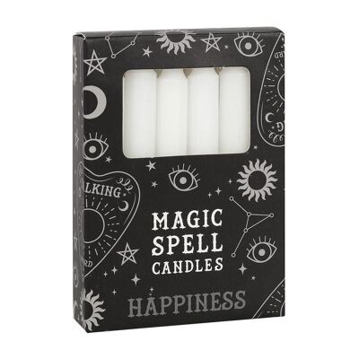 Set di 12 candele bianche con incantesimo "Felicità".