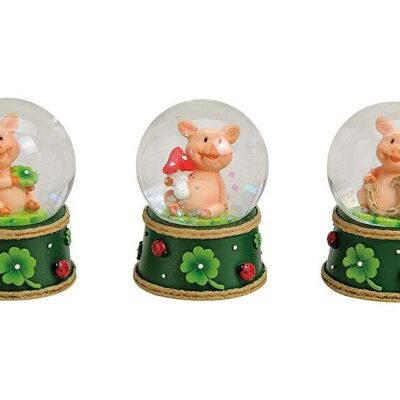 Snow globe lucky pig made of glass / poly (W / H / D) 4x6x4 cm