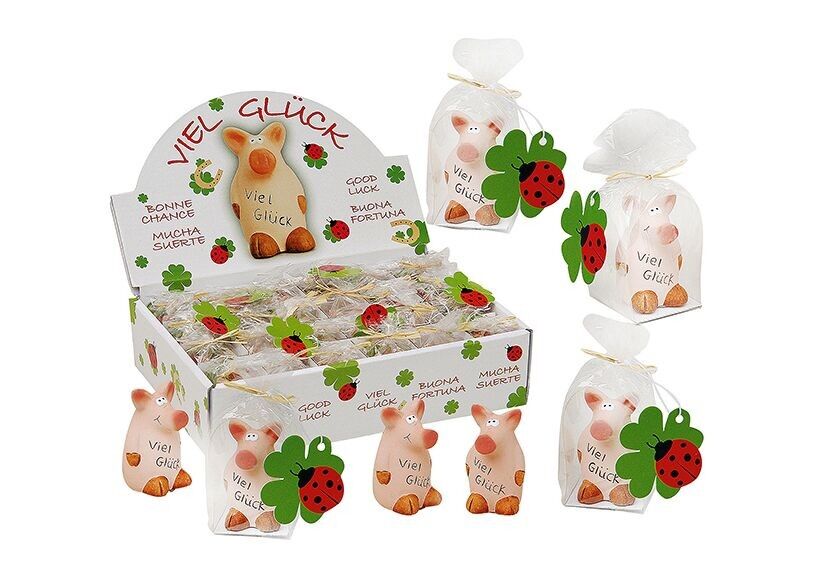 Mini maialino portafortuna in argilla, in piedi (L/A/P) 3x5x3,5 cm