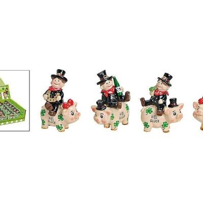 Chimney sweep on pig made of poly, assorted 4, W5 x D4 x H7 cm