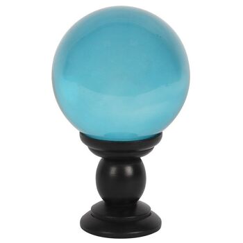 Grande boule de cristal bleu sarcelle sur support 1