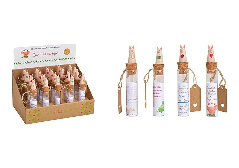 Geldgeschenkreagenzglas Glücksschwein aus Glas Transparent 4-fach, (H) 15cm