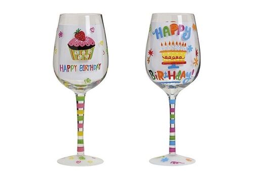 Weinglas Happy Birthday,2-fach sortiert, B22 x T8 cm