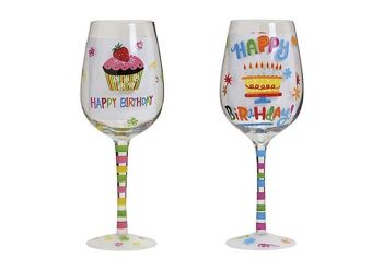 Verre à vin Happy Birthday, 2 assortis, L22 x P8 cm