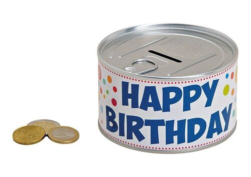 Spardose Happy Birthday aus Metall Bunt (B/H/T) 10x6x10cm