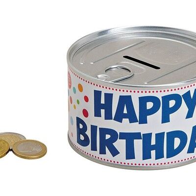 Money box Happy Birthday made of metal colored (W / H / D) 10x6x10cm