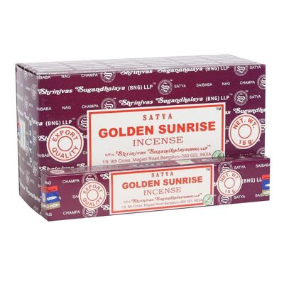 12 confezioni di bastoncini di incenso Golden Sunrise di Satya