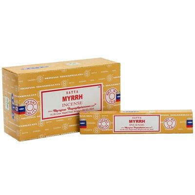 Lot de 12 sachets de bâtons d'encens à la myrrhe par Satya