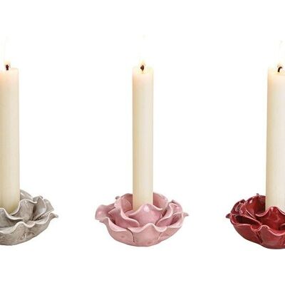 Portacandele fiore in ceramica colorata 3 volte, (L/A/P) 10x5x10cm