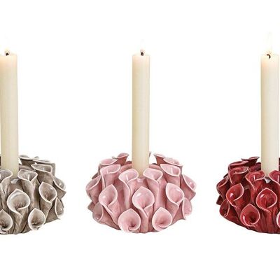 Tealight holder, candle holder flower made of ceramic colored 3-fold, (W / H / D) 13x8x13cm