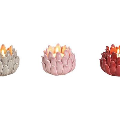 Portavelas con flor de cerámica de 3 colores, (An / Al / Pr) 9x7x9cm