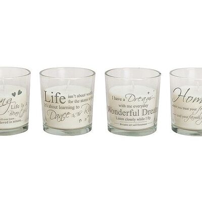 Lantern sayings made of glass with scented wax, assorted 4, W7 x D7 cm