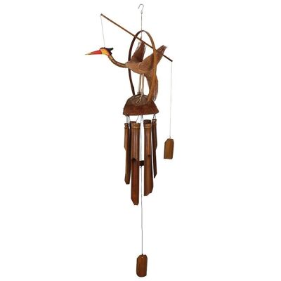 Campana de viento de bambú con pájaro que asiente con la cabeza