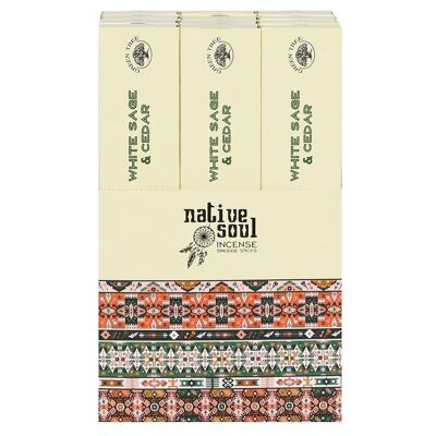 Boîte de 12 paquets de bâtons d'encens Native Soul White Sage & Cedar Présentoir de 12 paquets
