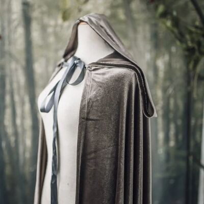 Mantello con cappuccio in velluto argento Mantello fantasia elfica grigio scuro