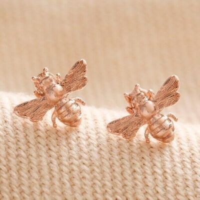 Boucles d'Oreilles Clous Petite Abeille en Or Rose