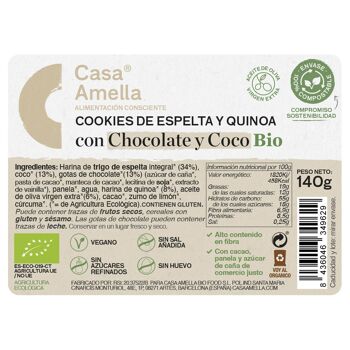 Biscuits épeautre et quinoa au chocolat et noix de coco Bio 140g 2