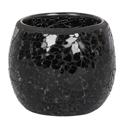 Large Black Crackle Glass Candle Holder