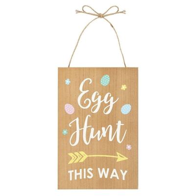 Letrero colgante de búsqueda de huevos de Pascua
