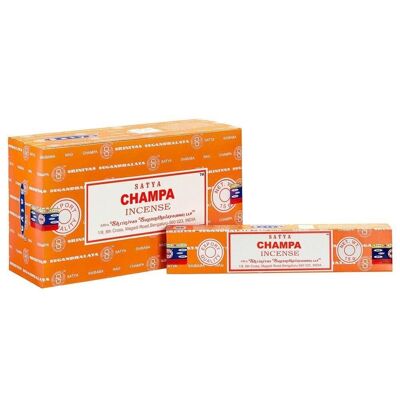 Set di 12 pacchetti di bastoncini di incenso Champa di Satya