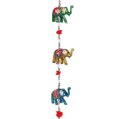 Elefante decorativo in legno da appendere con campana