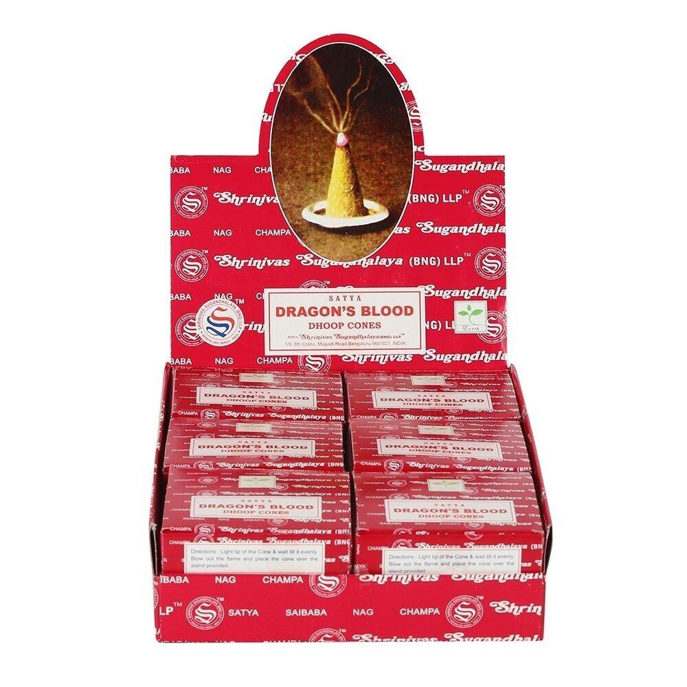 Set mit 12 Packungen Dragon's Blood Dhoop Cones von Satya