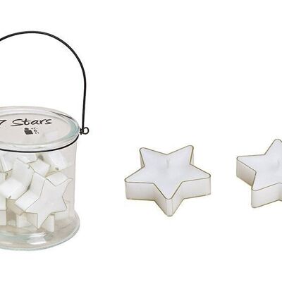 Farol con 7 velas de té en forma de estrella, 6,5 cm, blanco, juego de 8, (ancho/alto/fondo) 13x12x13cm