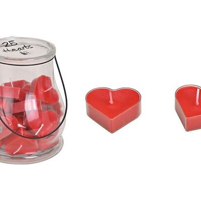 Linterna con 25 velas de té en forma de corazón 5.5cm rojo juego de 26, (An / Al / Pr) 15x18x15cm