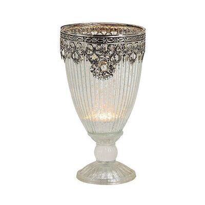Lantern chalice antique silver made of glass / metal, W18 x D10 cm