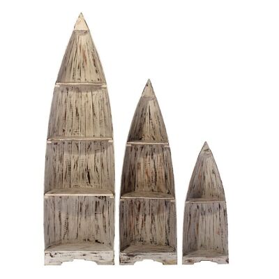 Set of 3 Whitewash Boat Shelves