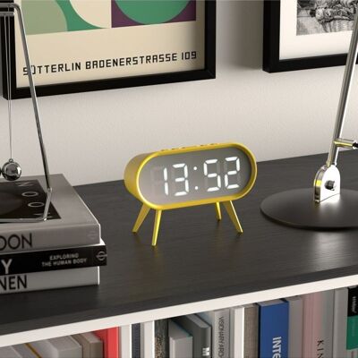 Digital Alarm Clock - Futuristic Design - LED - Weather - Yellow - Cyborg - Newgate