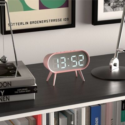 Digital Alarm Clock - Futuristic Design - LED - Weather - Pink - Cyborg - Newgate