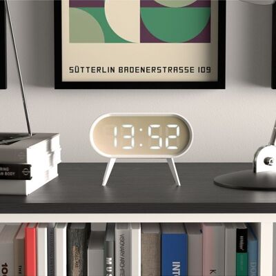 Digital Alarm Clock - Futuristic Design - LED - Weather - White - Cyborg - Newgate