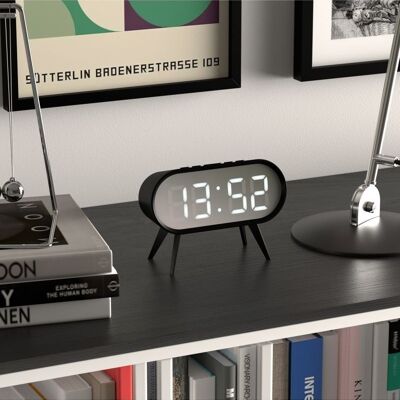 Digital Alarm Clock - Futuristic Design - LED - Weather - Black - Cyborg - Newgate