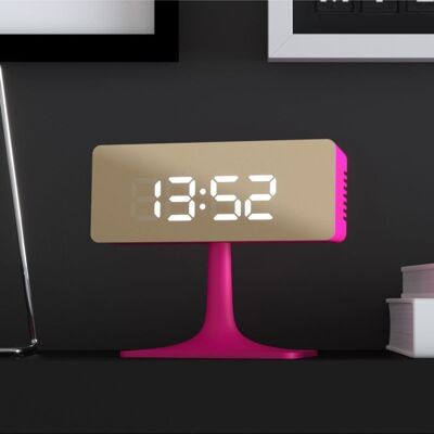 Digital Alarm Clock - Futuristic Design - LED Mirror - Pink - Cinemascape - Newgate