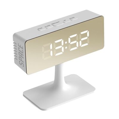 Digital Alarm Clock - Futuristic Design - LED Mirror - White - Cinemascape - Newgate