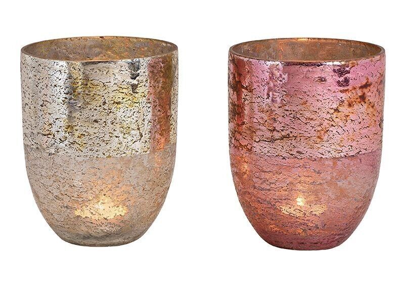 Lanterna in bicchiere di champagne, doppia rosa, (L / A / P) 12x15x12cm