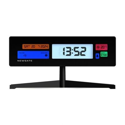 Digital Alarm Clock - Futuristic Design - LED - Weather - Black - Supergenius LCD - Newgate